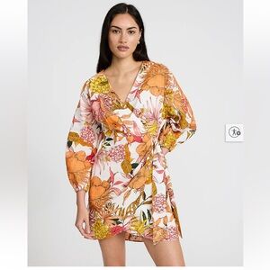 EXPRESS - Floral Linen-Blend V-Neck Tie Wrap Mini Sheath Dress - NWT SMALL